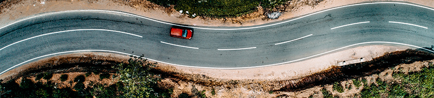 Red car on a curvy road