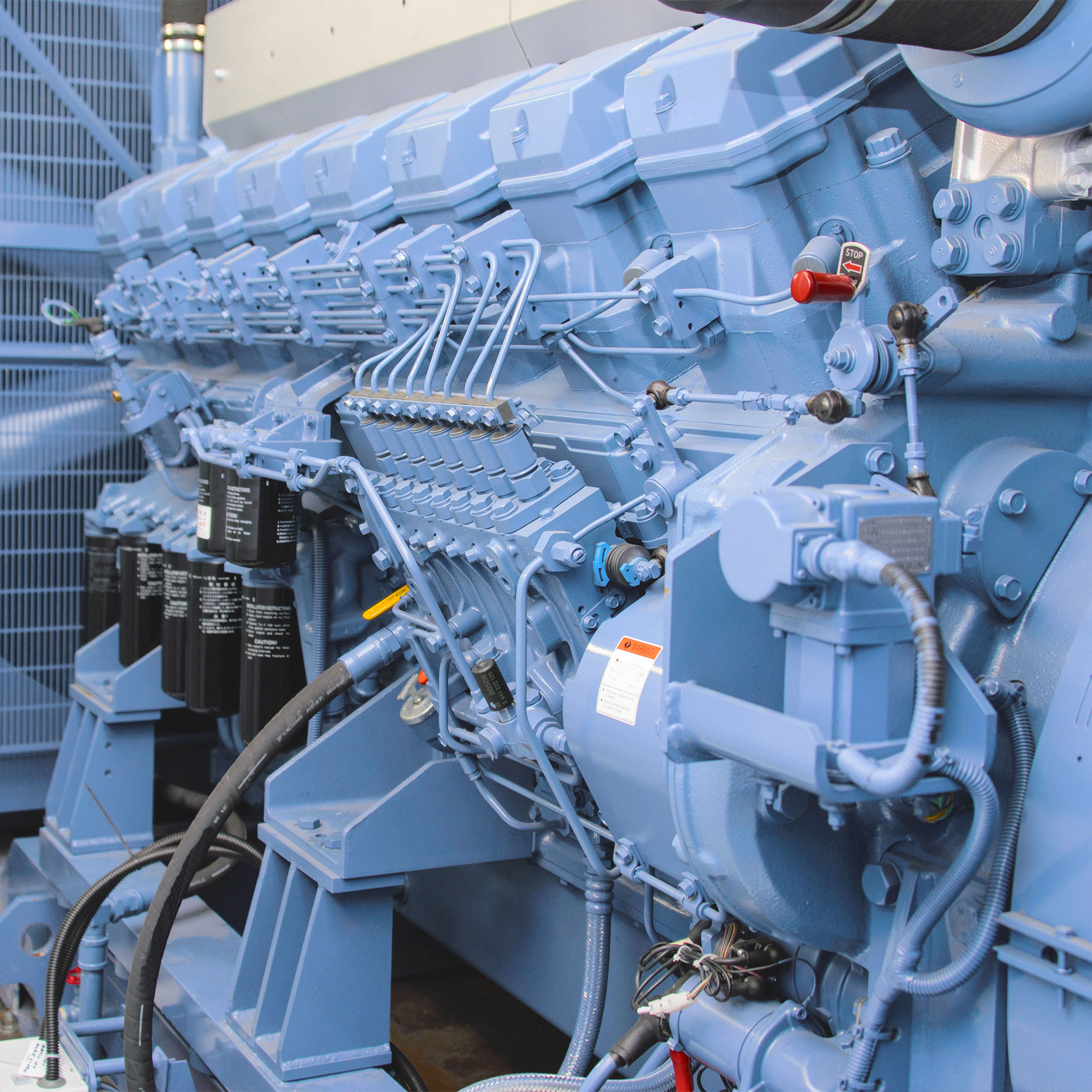 full color image of a blue data center generator
