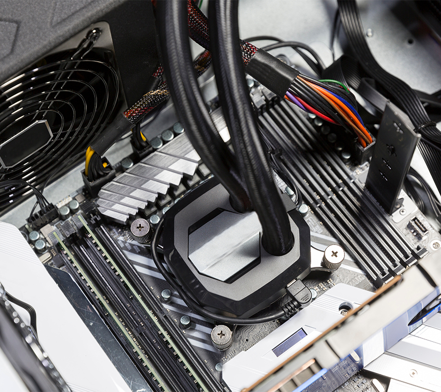 full color image of a data center rack with cpu and coolant hoses