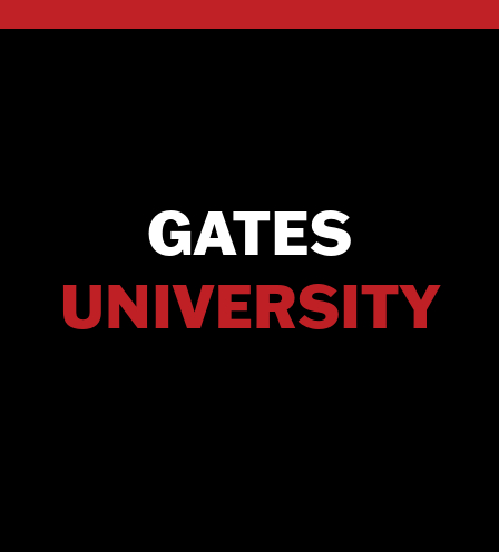 Gates University logo on black background.