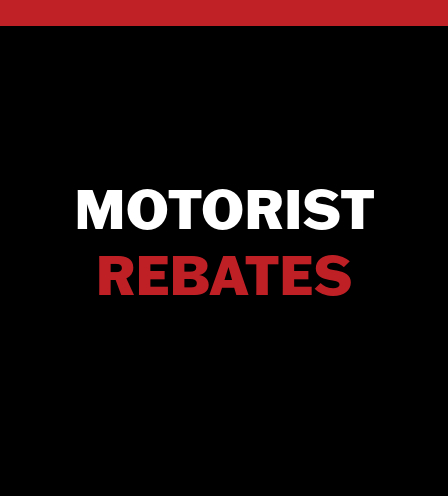 Motorist Rebates logo on black background.