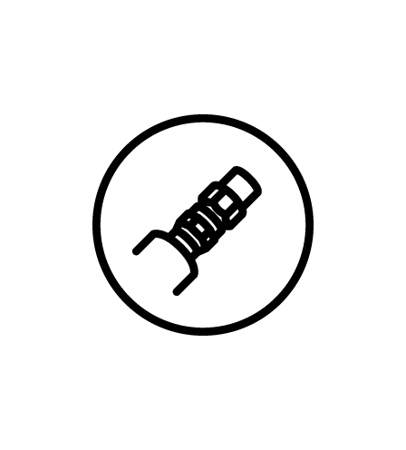 Black and white screw icon, resembling a hose crimp icon.