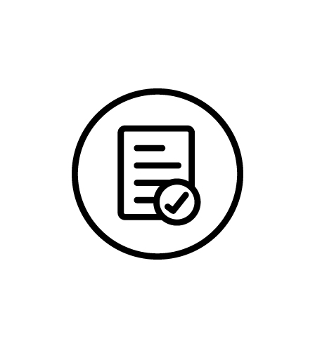 Monochrome icon of a document with a check mark, indicating verified onboard information.