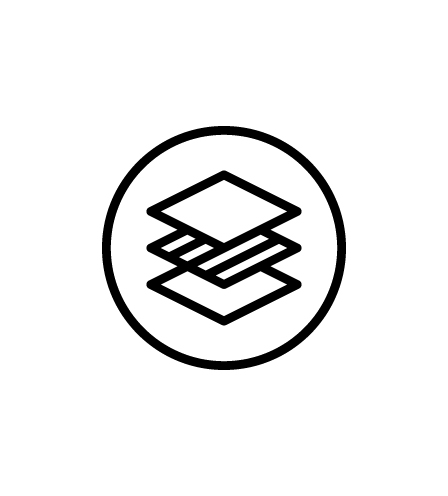 circle icon with an illustration of a three surface layers on top of one another