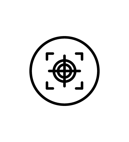 A black and white target with a cross, representing an automated calibration icon.