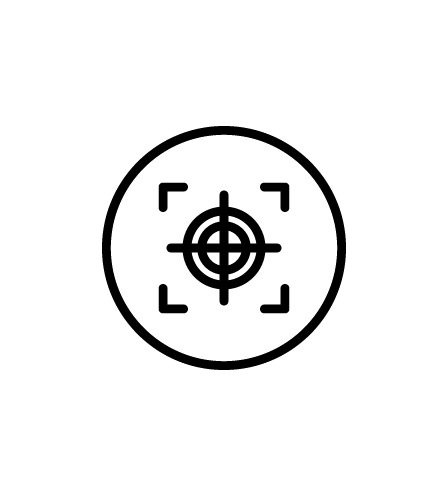 A black and white target with a cross, representing an automated calibration icon.