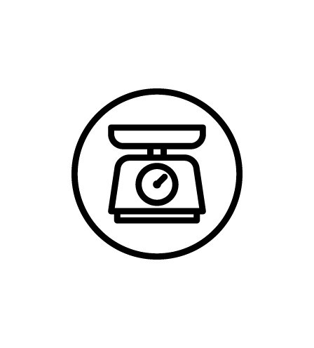 black and white icon showing a scale to determine weight