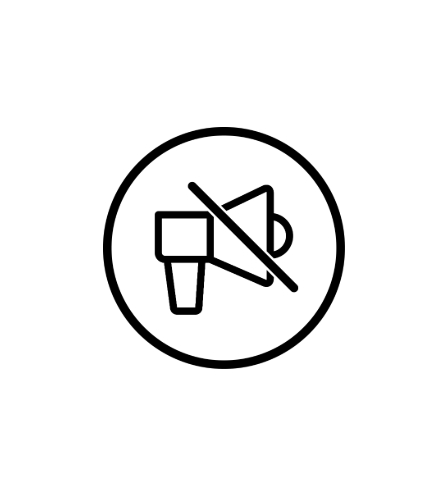 An icon symbolizing quiet operation, showing a speaker with a line through it.