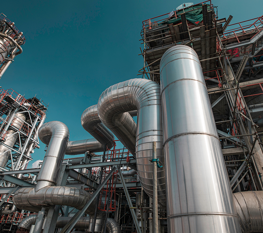 Machinery at a petrochemical processing plant. 