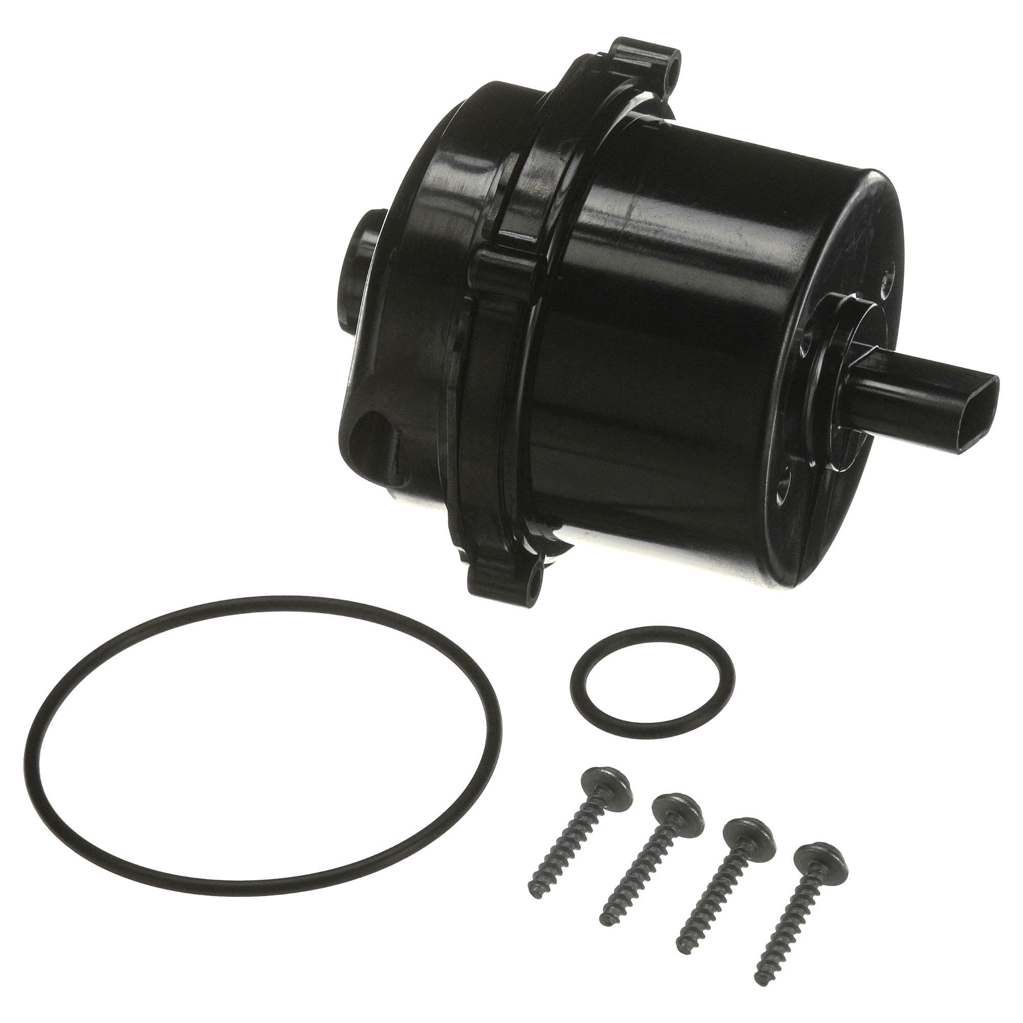 Electric water pump with mounting screws and O-rings.