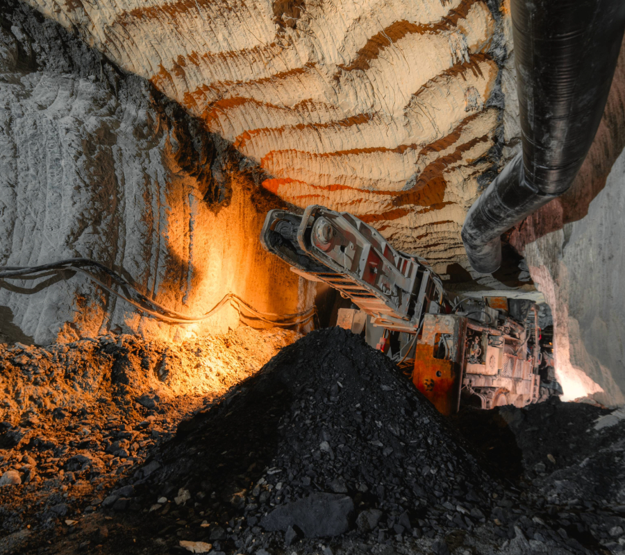 Underground mining with excavator. 