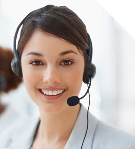 Customer service worker wearing headset